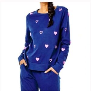 Lilly Pulitzer Navy Pink Heart Rami Sweatshirt Medium